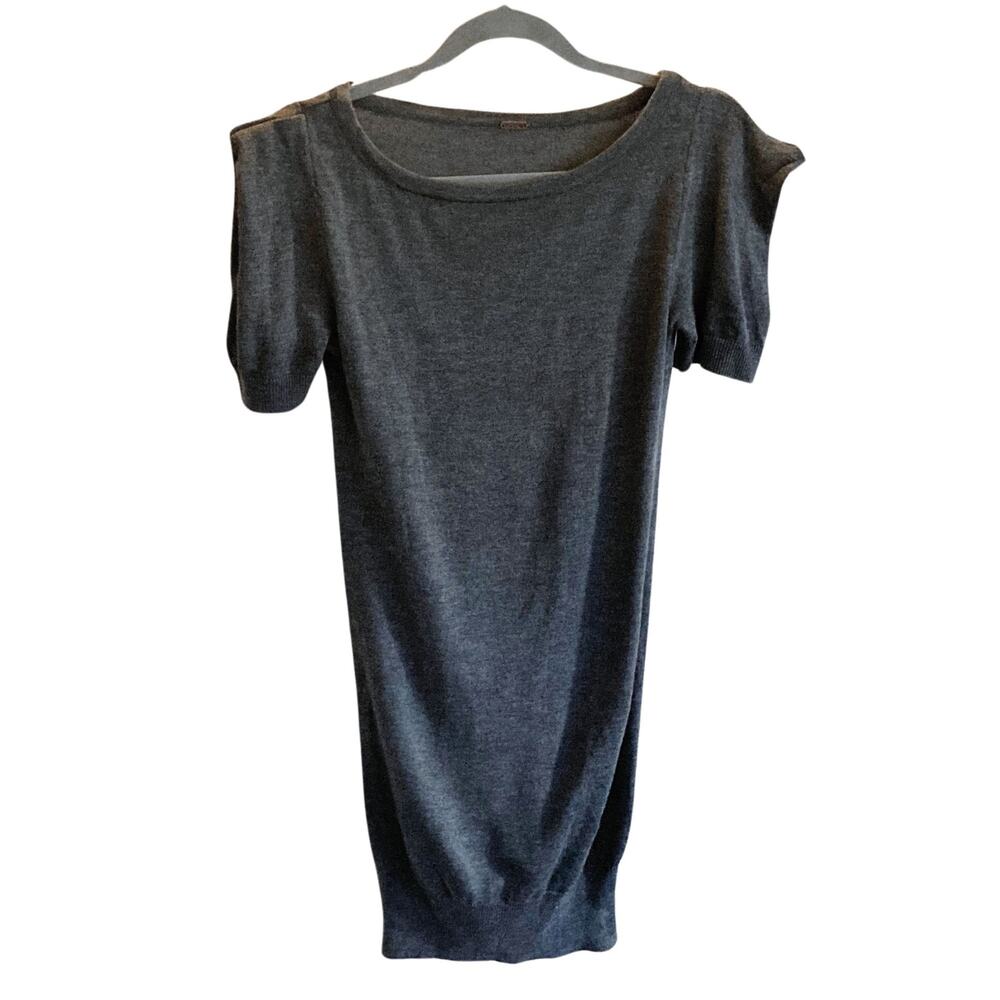 Gray Knit Poof Mini Dress/ Long Sweater